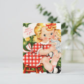 1950-meisje met Doll Briefkaart (Staand voorkant)