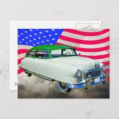 1950 Nash Ambassadeur Car en Amerikaanse vlag Briefkaart (Voorkant / Achterkant)