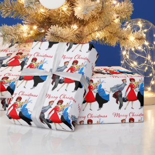 1950 Ouderwetse Kerstgroeten voor Dames Cadeaupapier