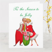 1950  Paar met Kerstcadeauzak Kaart (Gele Bloem)