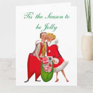 1950  Paar met Kerstcadeauzak Kaart