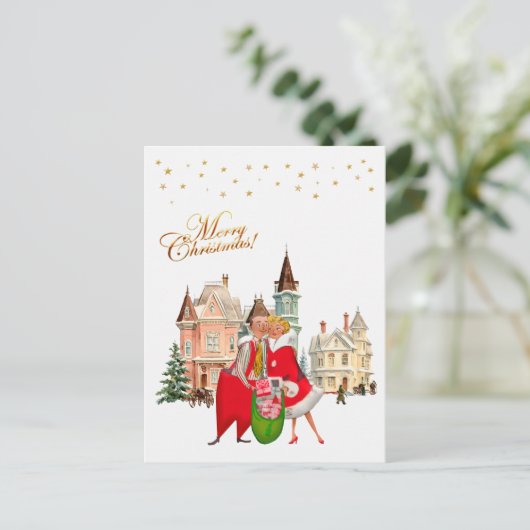 1950 paar Vrolijk kerstfeest Briefkaart (Staand voorkant)