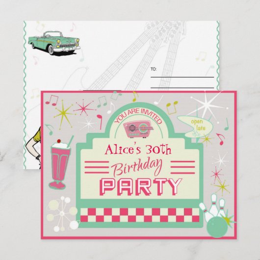 1950 Party Invitation Briefkaart (Voorkant / Achterkant)