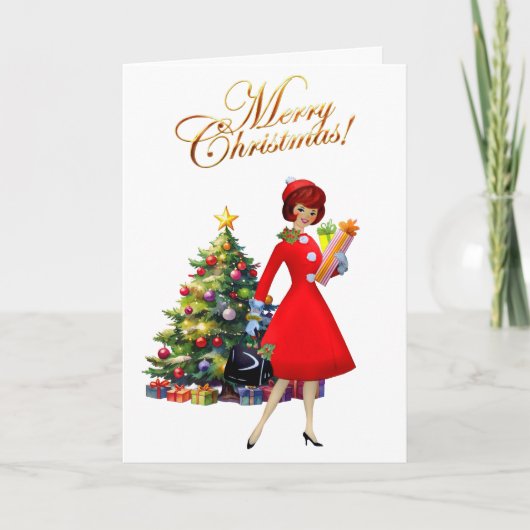 1950 Retro Dames Prettig Kerstfeest Kaart (Voorkant)