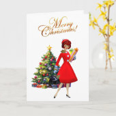 1950 Retro Dames Prettig Kerstfeest Kaart (Gele Bloem)