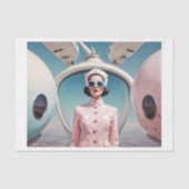 1950 retro futurisme geëmancipeerde vrouw in roze tissuepapier (Voorkant)