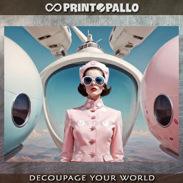 1950 retro futurisme geëmancipeerde vrouw in roze tissuepapier