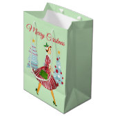1950 Retro Kerst Dame Medium Cadeauzakje (Voorkant Gekanteld)