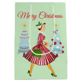 1950 Retro Kerst Dame Medium Cadeauzakje (Achterkant)