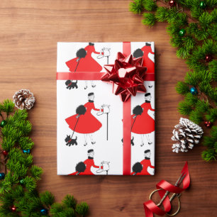 1950 Retro Kerst Dame met Hond Cadeaupapier
