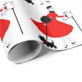 1950 Retro Kerst Dame met Hond Cadeaupapier (Rol Hoek)
