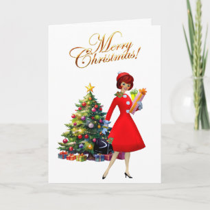 1950 Retro Merry Christmas Dames Feestdagen Kaart