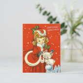 1950 Retro Vintage-kerstmeisje Feestdagenkaart (Staand voorkant)