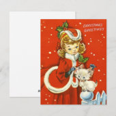 1950 Retro Vintage-kerstmeisje Feestdagenkaart (Voorkant / Achterkant)