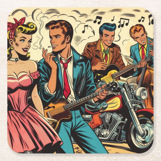 1950 Rock and Roll Comics Kartonnen Onderzetters (Voorkant)