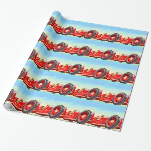 1950 rode racewagen cadeaupapier (Uitgerold)