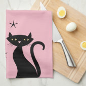 1950-stijl Black Cat, roze Theedoek (Quarter Fold)
