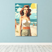 1950 Strandmeisje Canvas Afdruk (Insitu (Houten vloer))