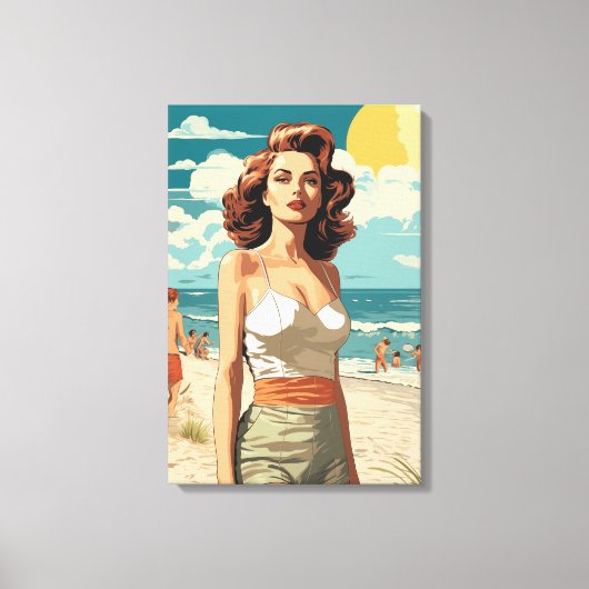 1950 Strandmeisje Canvas Afdruk (Voorkant)
