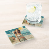 1950 Strandmeisje Glazen Onderzetter (Schuin)