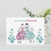 1950 Vintage bruiloft bruidsmeisje Kaart (Staand voorkant)