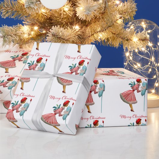 1950 Vintage Dame Controleert Kerstpost Cadeaupapier (Feestdagen)