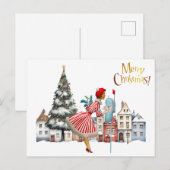 1950 Vintage Dame Stuurt Kerstgroeten Briefkaart (Voorkant / Achterkant)