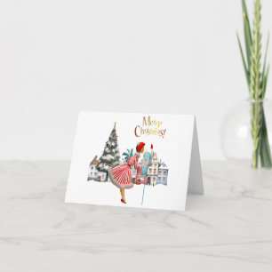 1950 Vintage Dame Stuurt Kerstgroeten Feestdagen Kaart