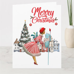 1950 Vintage Dame Stuurt Kerstgroeten Kaart