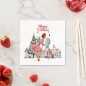 1950 Vintage Dame Stuurt Kerstgroeten Servet (Insitu)