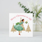 1950 Vintage Dames Kerstgroeten Feestdagenkaart (Staand voorkant)
