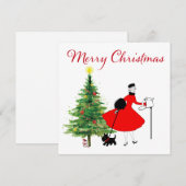 1950 Vintage Kerst Dame met Hond Feestdagenkaart (Voorkant / Achterkant)