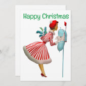 1950 Vintage kerst vrouw met geschenken Feestdagenkaart (Voorkant / Achterkant)