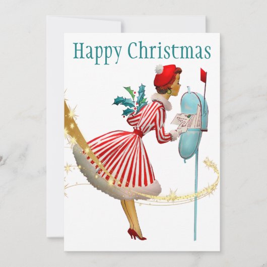 1950 Vintage kerst vrouw met geschenken Feestdagenkaart (Voorkant)