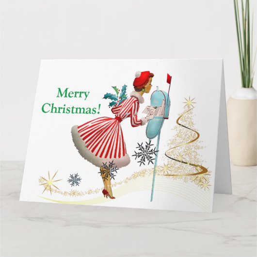 1950 Vintage kerst vrouw met geschenken Kaart (Voorkant)