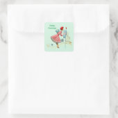 1950 Vintage kerst vrouw met geschenken Vierkante Sticker (Tas)