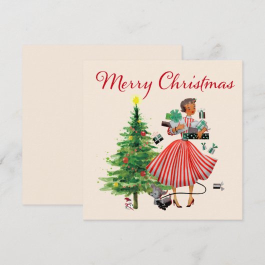 1950 Vintage Kerst Vrouwe Vakantie Kaart (Voorkant / Achterkant)