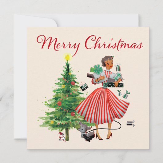 1950 Vintage Kerst Vrouwe Vakantie Kaart (Voorkant)