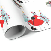 1950 Vintage kerstdame met Schotse Terrior Cadeaupapier (Rol Hoek)