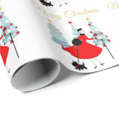 1950 Vintage kerstdame met Schotse Terrior Cadeaupapier (Rol Hoek)