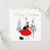 1950 Vintage kerstdame met Schotse Terrior Kaart (Voorkant / Achterkant in situ)