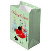 1950 Vintage Kerstmis Dame met Schotse Terriër  Medium Cadeauzakje (Voorkant Gekanteld)