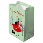 1950 Vintage Kerstmis Dame met Schotse Terriër  Medium Cadeauzakje (Achterkant Gekanteld)