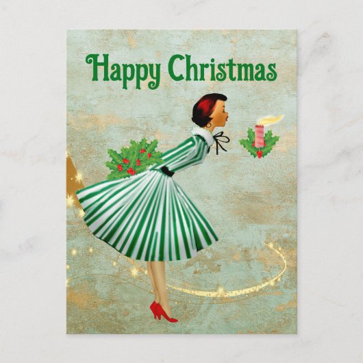 1950 Vintage Kerstmis vrouw Briefkaart (Voorkant)