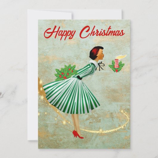 1950 Vintage Kerstmis vrouw Feestdagenkaart (Voorkant)