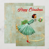 1950 Vintage Kerstmis vrouw Feestdagenkaart (Voorkant / Achterkant)