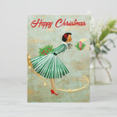 1950 Vintage Kerstmis vrouw Feestdagenkaart (Staand voorkant)
