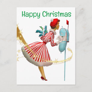 1950 Vintage Kerstmis vrouw met cadeaus Briefkaart