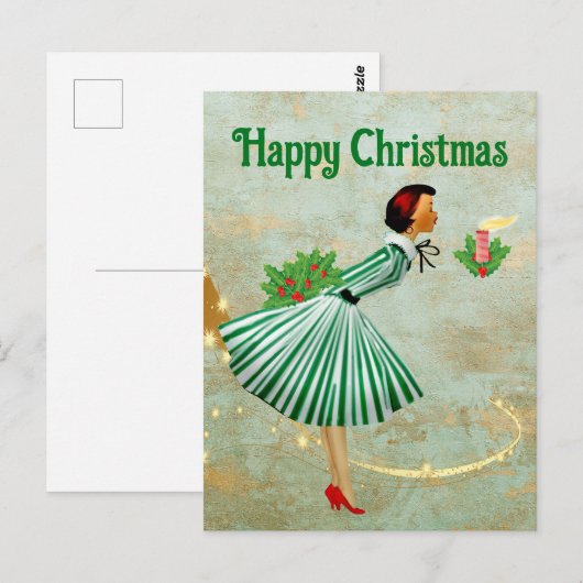 1950 Vintage Kerstmisvrouw Briefkaart (Voorkant / Achterkant)