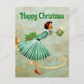 1950 Vintage Kerstmisvrouw Briefkaart (Voorkant)